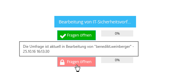 Umfragen können für andere Benutzer gesperrt werden, während diese bereits bearbeitet wird.